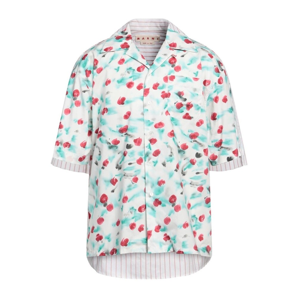 MARNI Shirt Mens Size 52 White Blue Button Up Raw Hem Abstract REVERIE $795